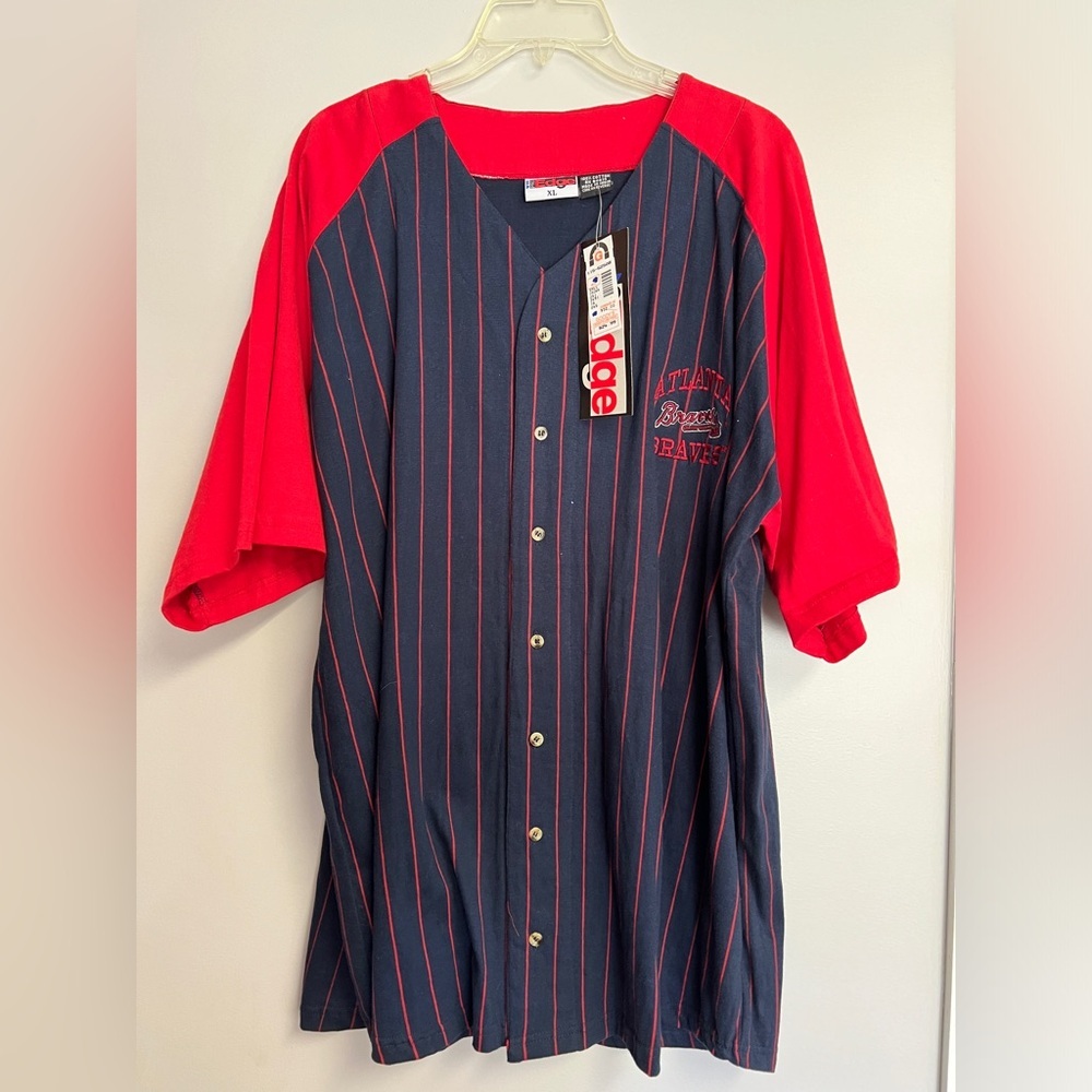 Vintage NWT PRO Edge ATL Braves Striped Jersey Shirt 100% Cotton X-Large
